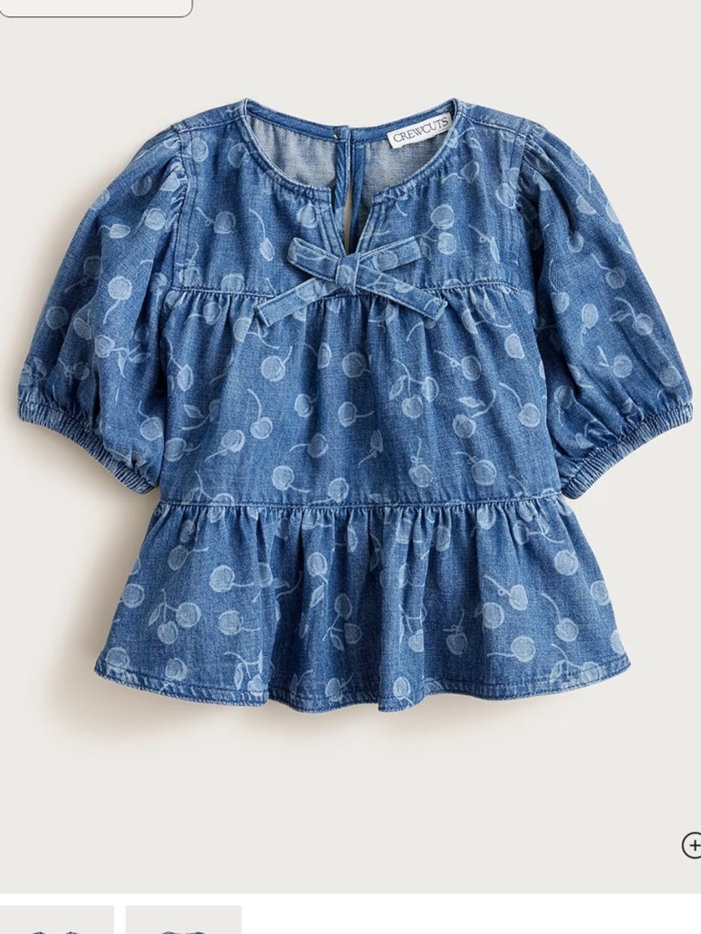 J crew Girls' puff-sleeve cherry top in drapey denim